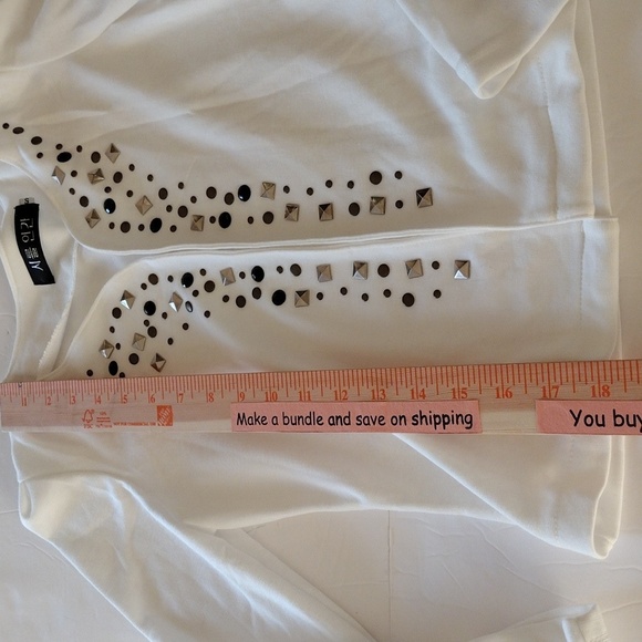 Korean brand Open Cardigan Women S Ivory Long Sleeves knitted Cropped Studded - Picture 5 of 7